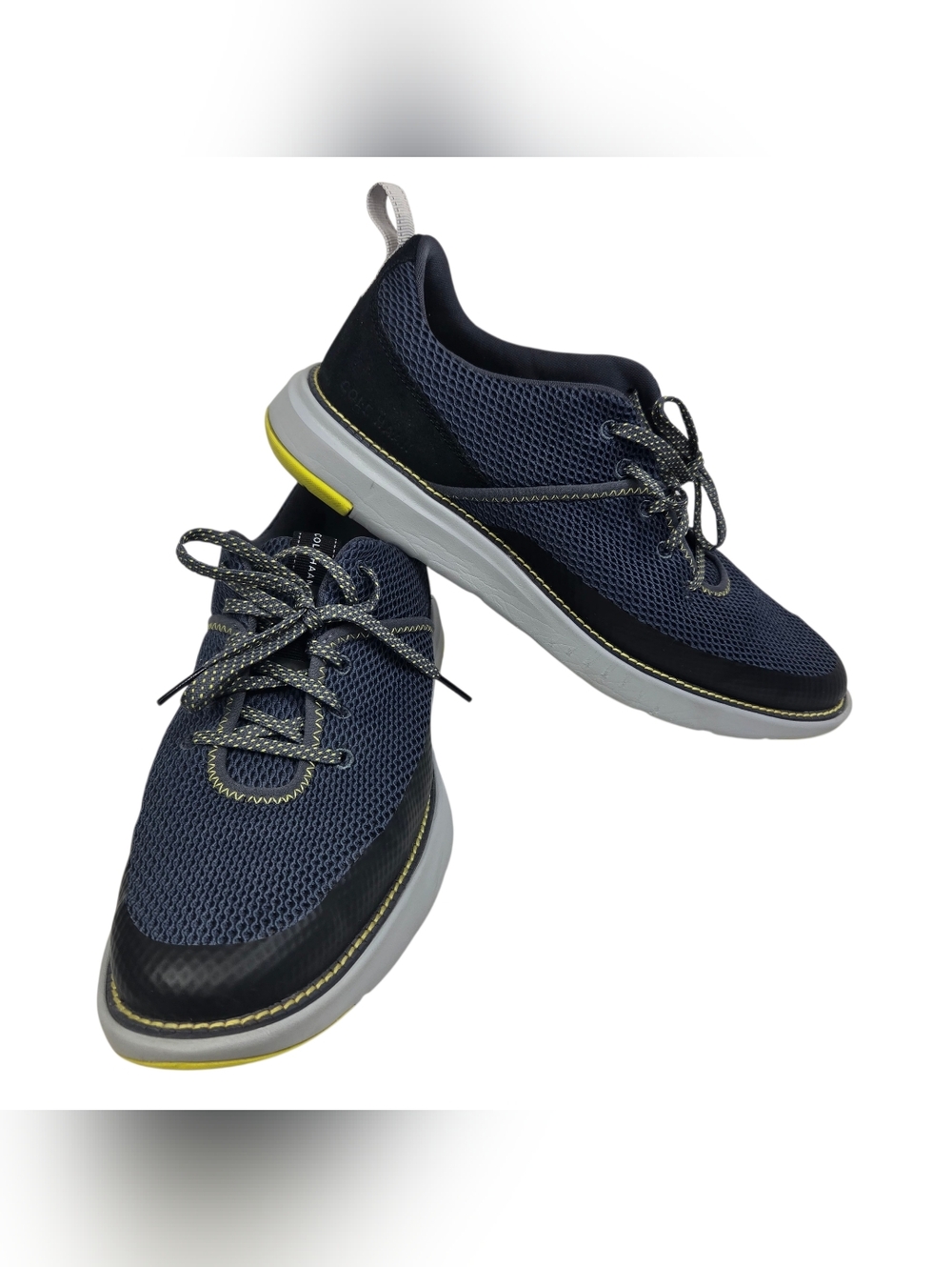 Cole Haan Navy Mesh Athletic Sneakers with Yellow Accent